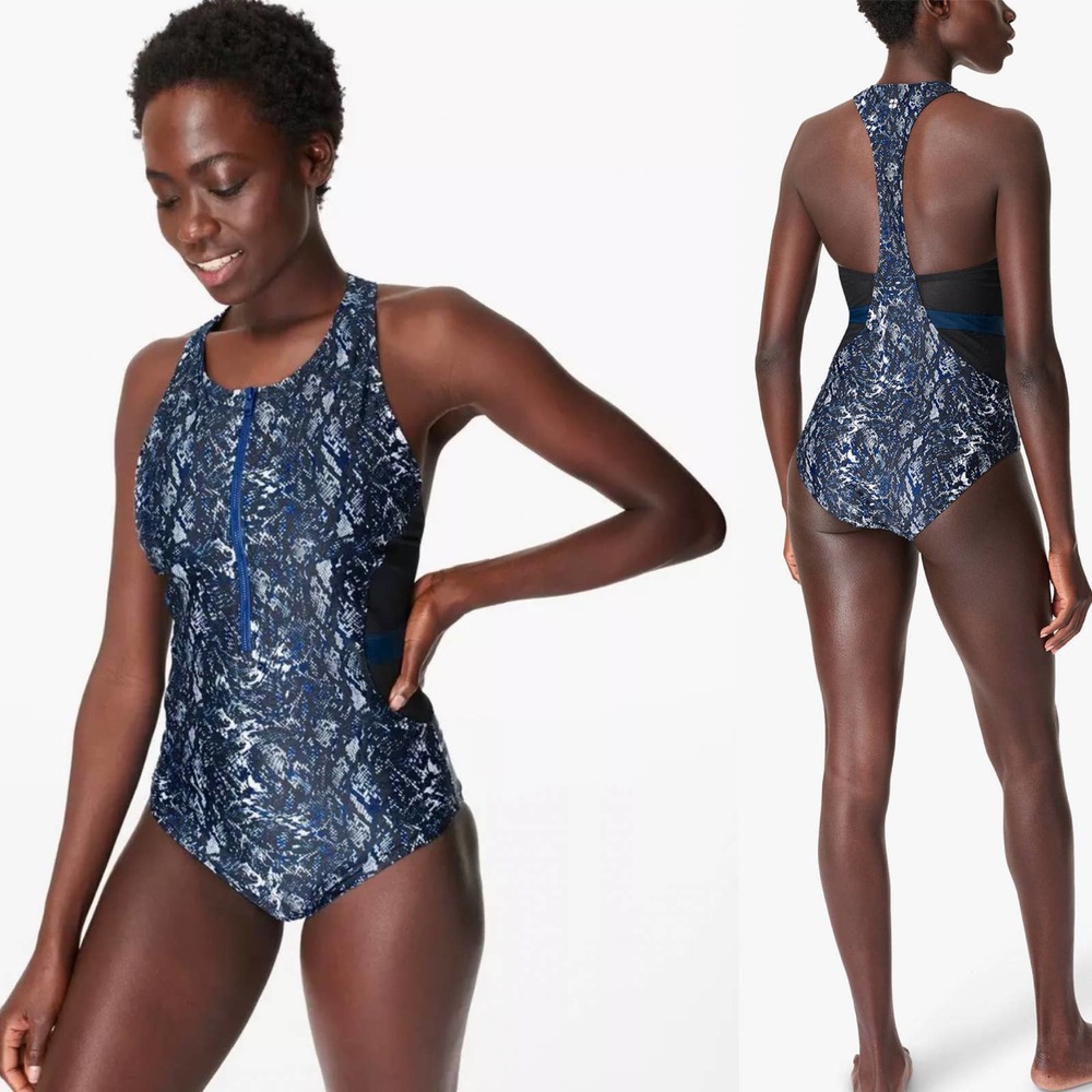 Sweaty Betty Women’s Wave Swimsuit in Blue Snake Print Size Small